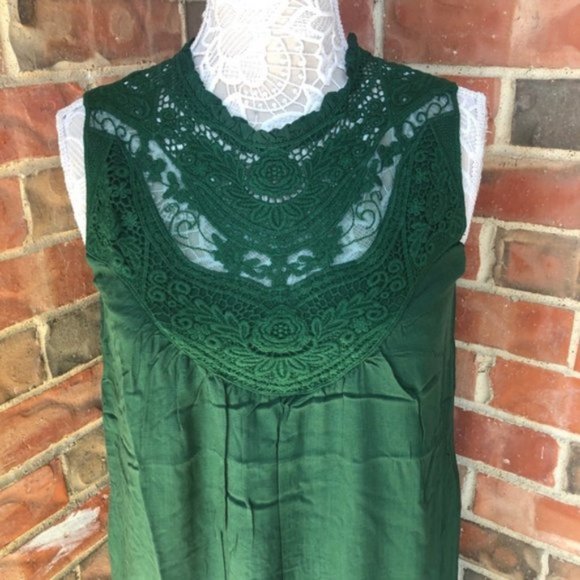Davi & Dani Boho Laced Mock Neck Dress Green - Picture 5 of 9